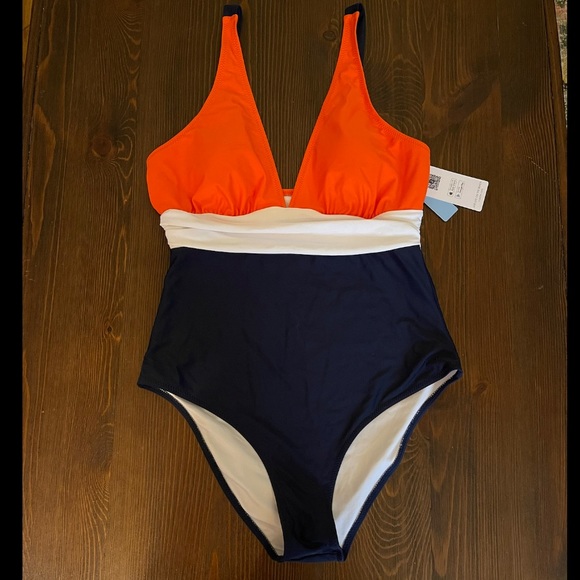 Orange Navy and White One Piece Swimsuit NWT - Picture 2 of 5